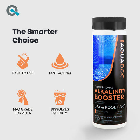AquaDoc bottle on display with measuring scoop for convenient dosing.