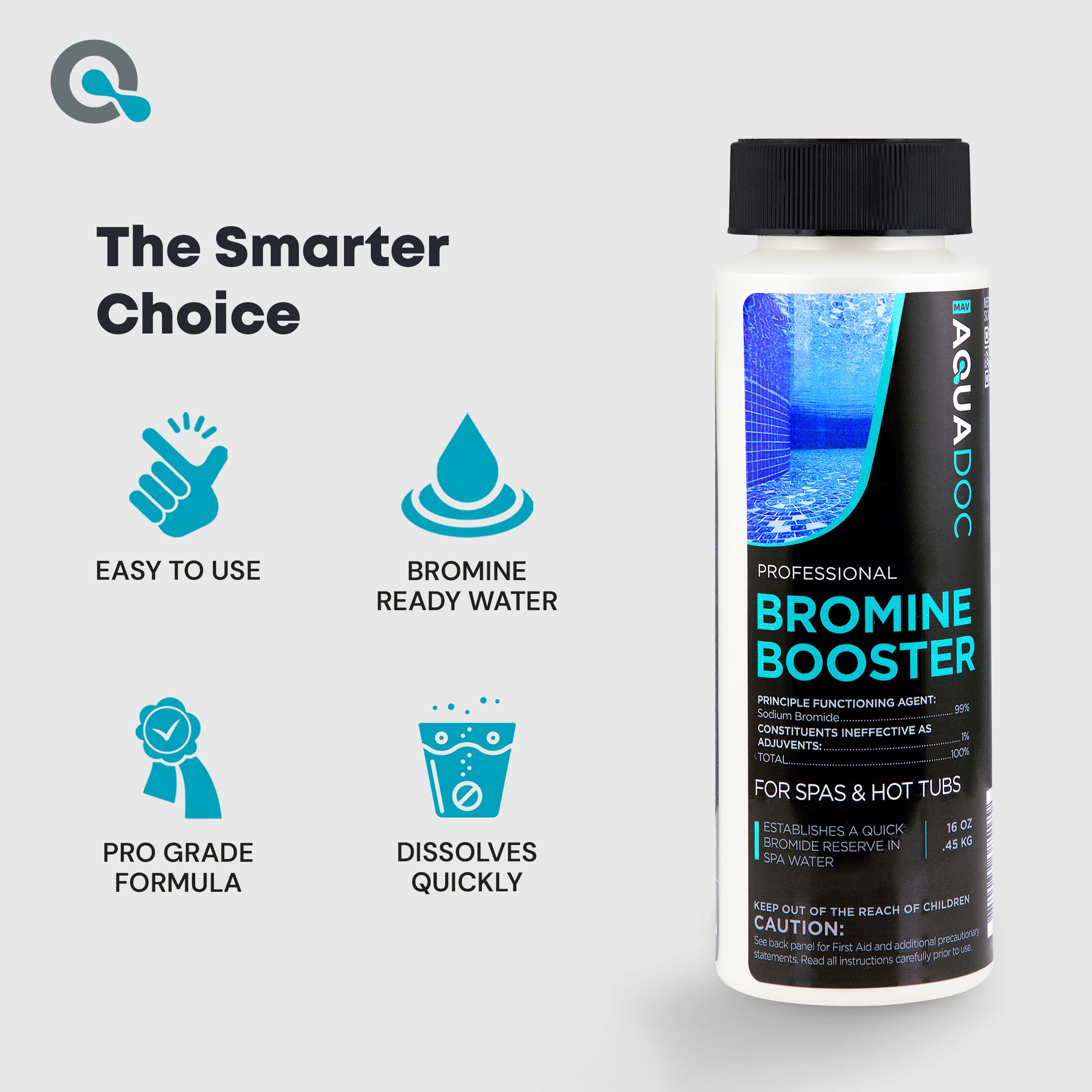 AquaDoc Bromine Booster being poured into hot tub water for bromide reserve.