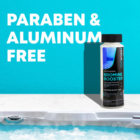 AquaDoc Bromine Booster mixing into clear spa water.