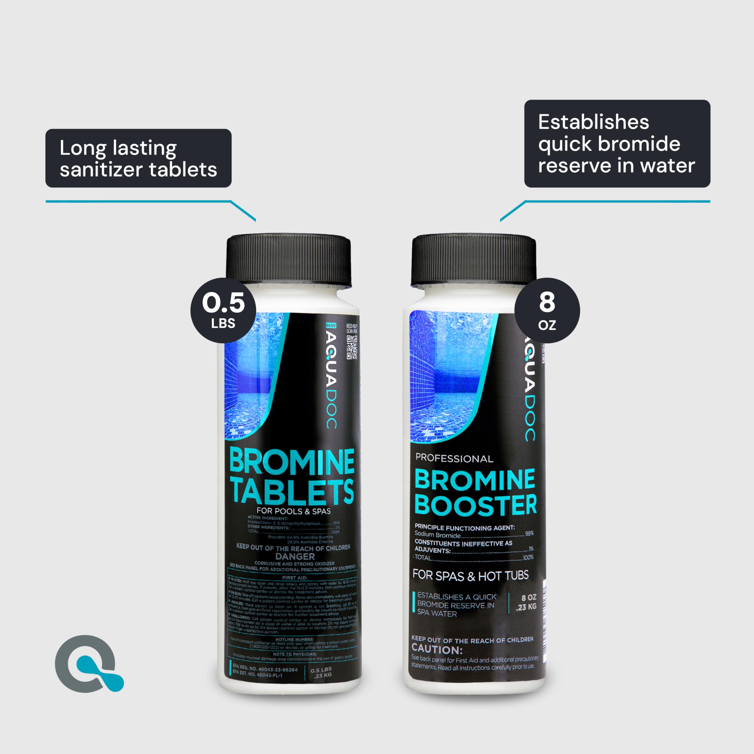 MAV Aquadoc bromine booster bottle enhancing spa clarity.