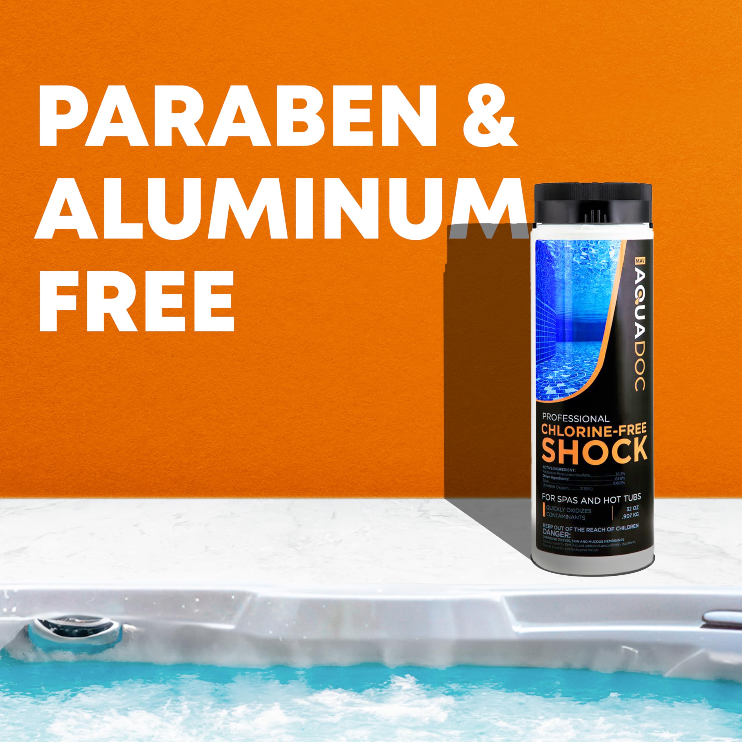 AquaDoc bromine and chlorine compatibility supports balanced spa chemistry.