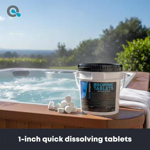 AquaDoc bromine tablets dissolving rapidly in water for quick spa sanitation