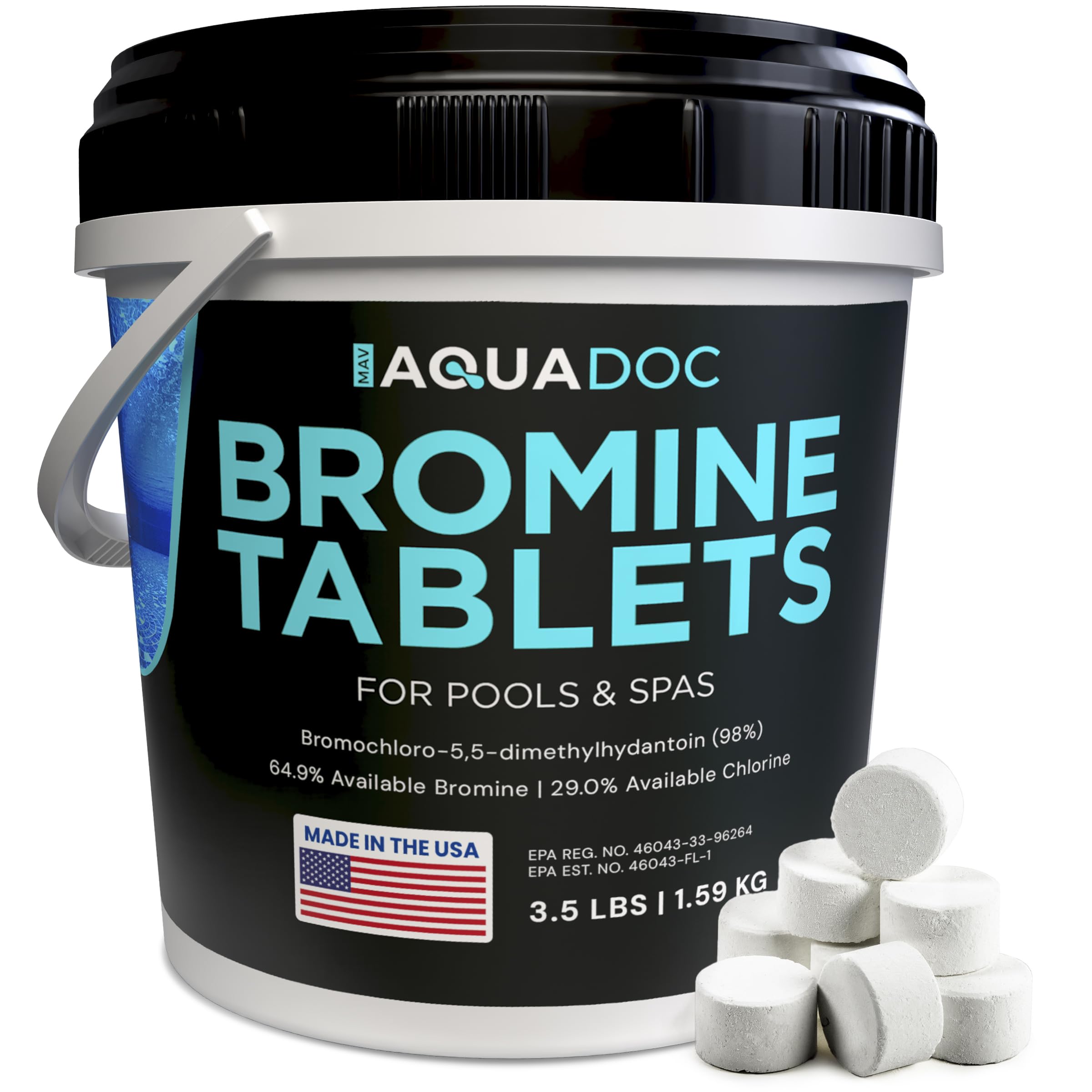 AquaDoc bromine tablets in package for spa hot tub sanitation