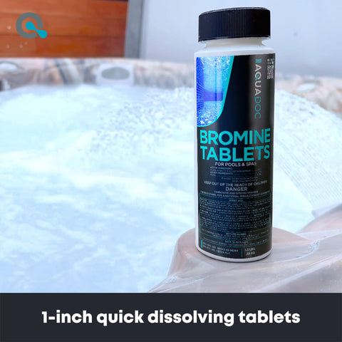 MAV Aquadoc bromine tablets dissolve rapidly to balance hot tub water.