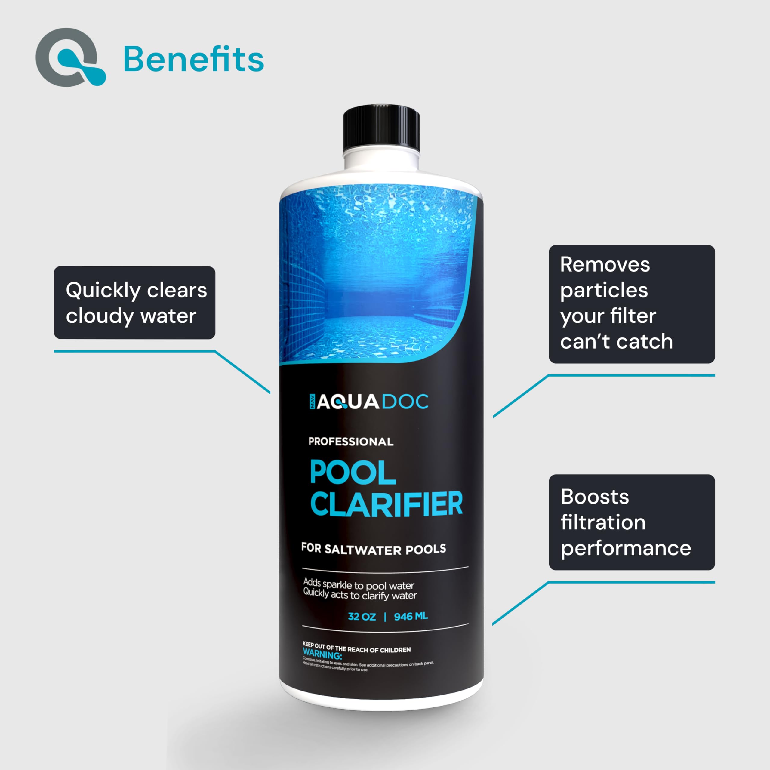 MAV AquaDoc clear water glass highlights improved pool clarity for saltwater systems.