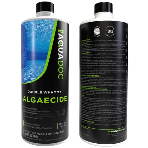 MAV AquaDoc copper algaecide packaging closed box highlights product for pool openings.