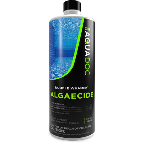 MAV AquaDoc copper algaecide pool 32oz front bottle for easy application and long-lasting algae control.