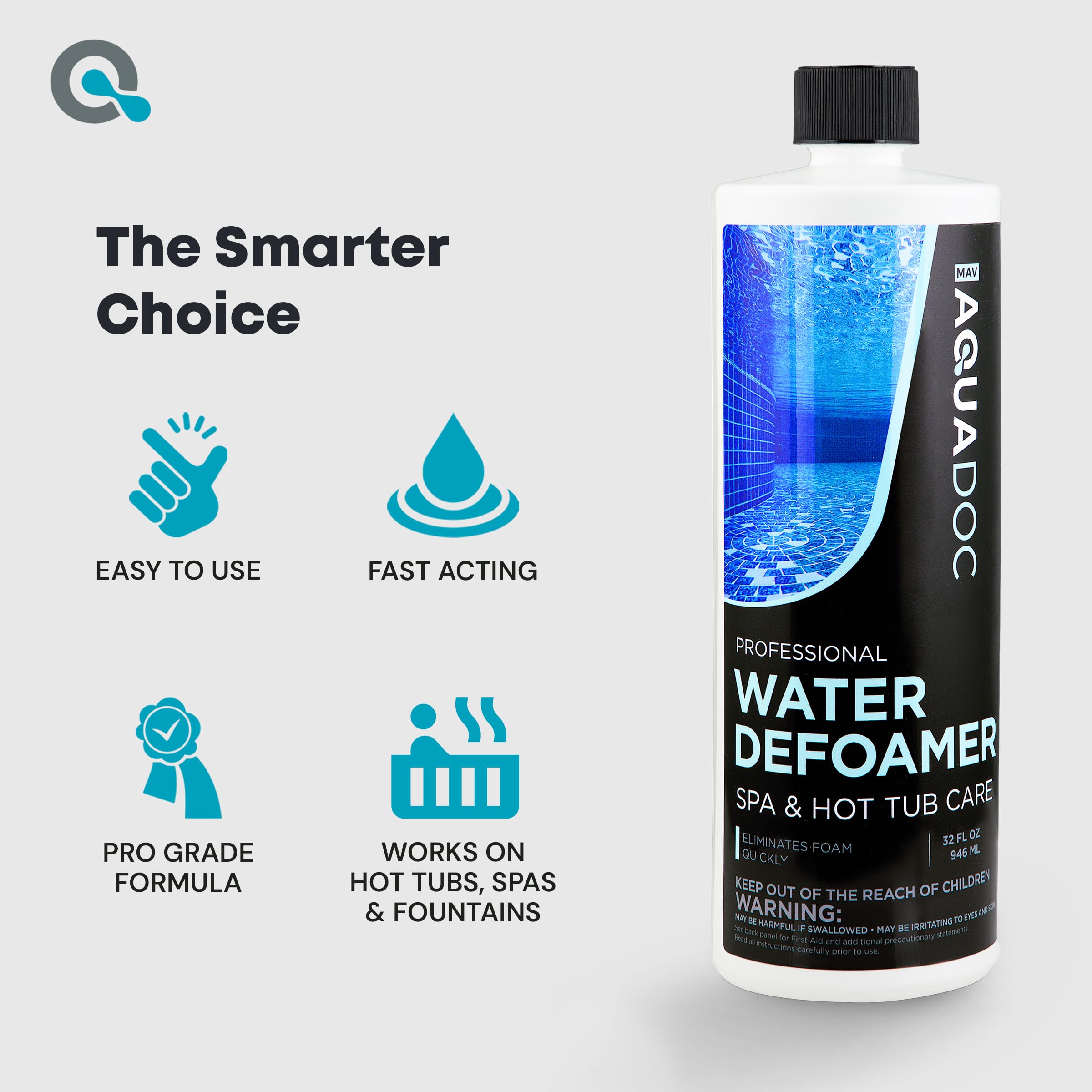 MAV AquaDoc 1-3 oz dosage poured into foamy spa water.