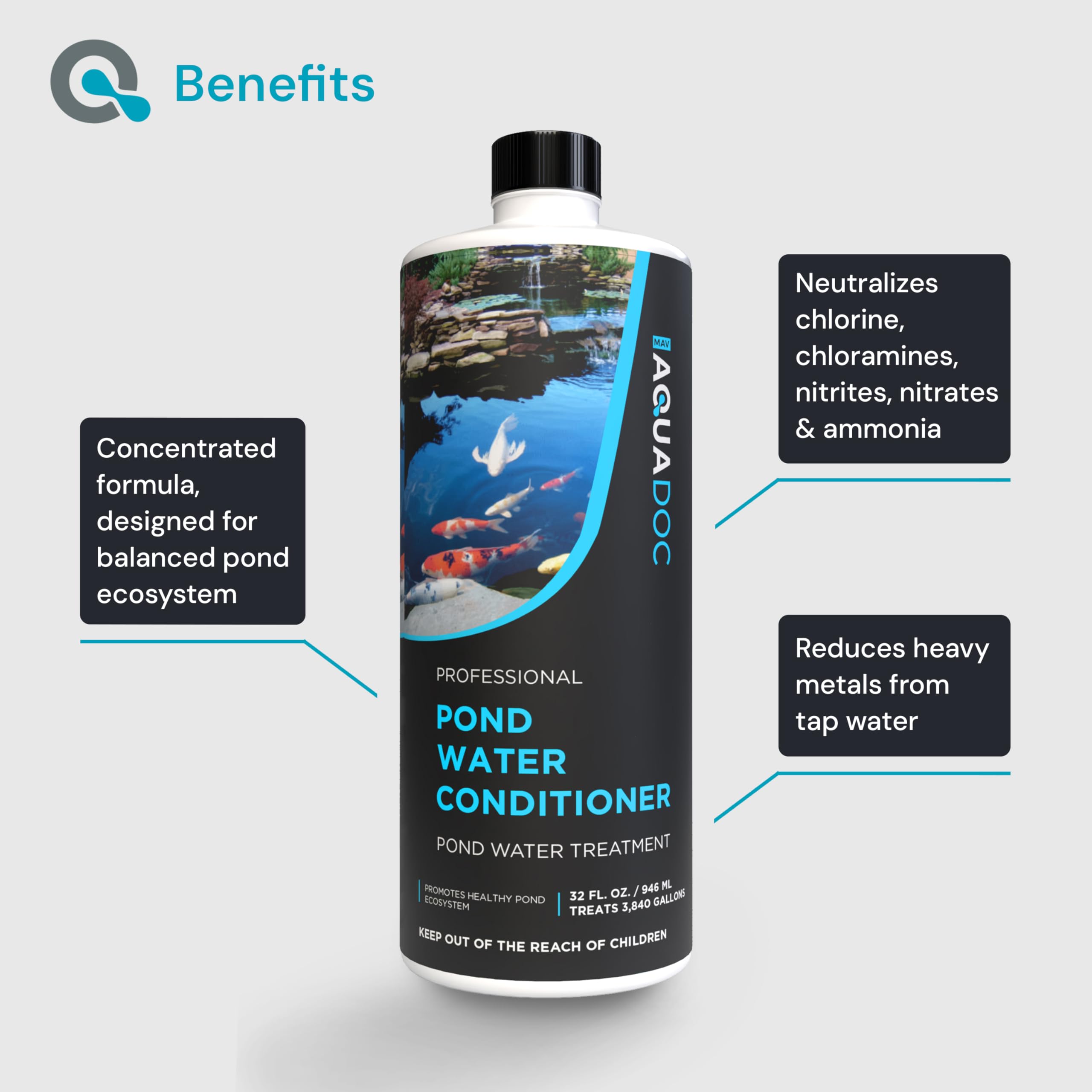 MAV AquaDoc logo on kit demonstrates trusted pond care for plants and fish.