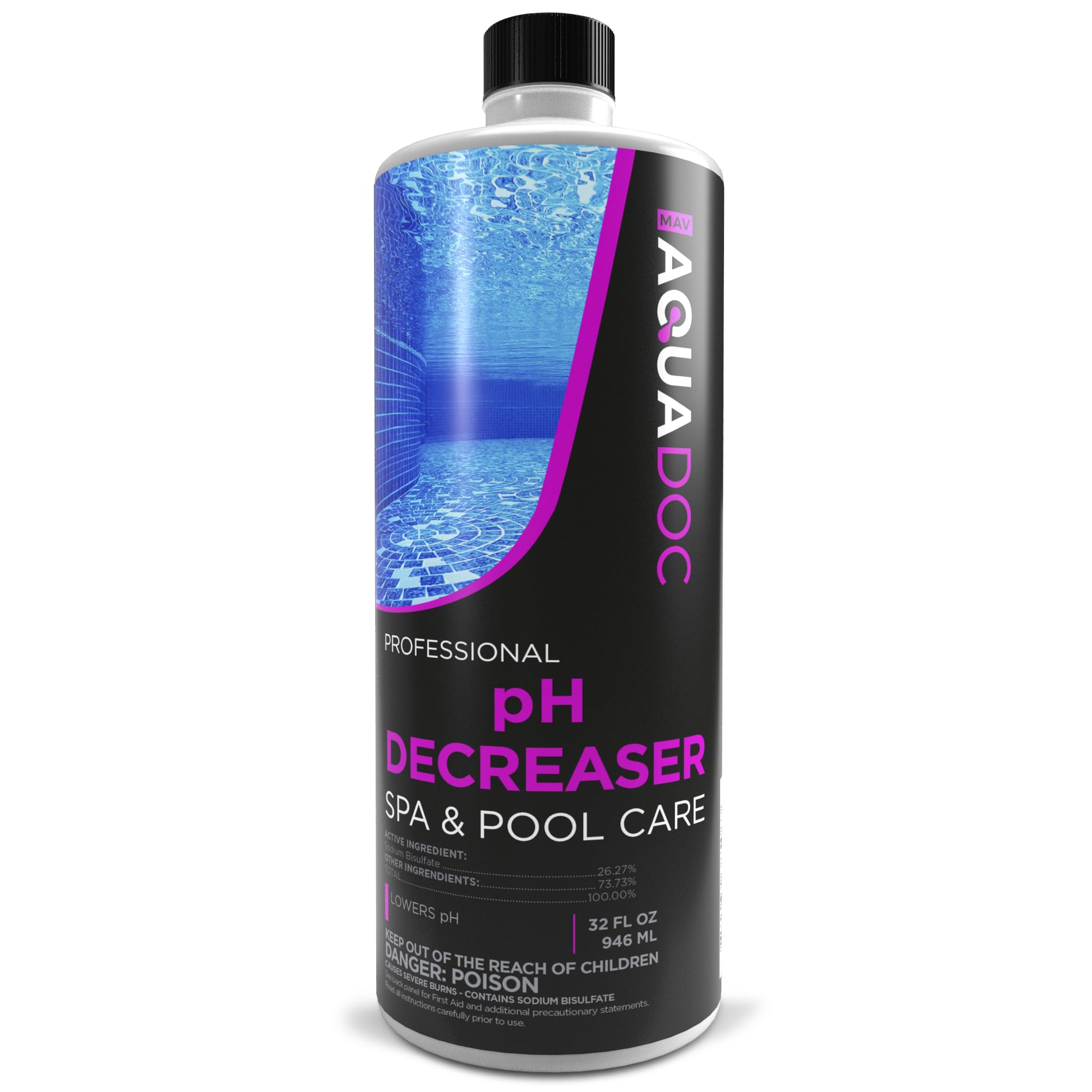 AquaDoc hot tub pH decreaser bottle ready for balanced spa water