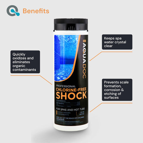 MAV AquaDoc shock bottle pours into spa water to boost sanitizers.