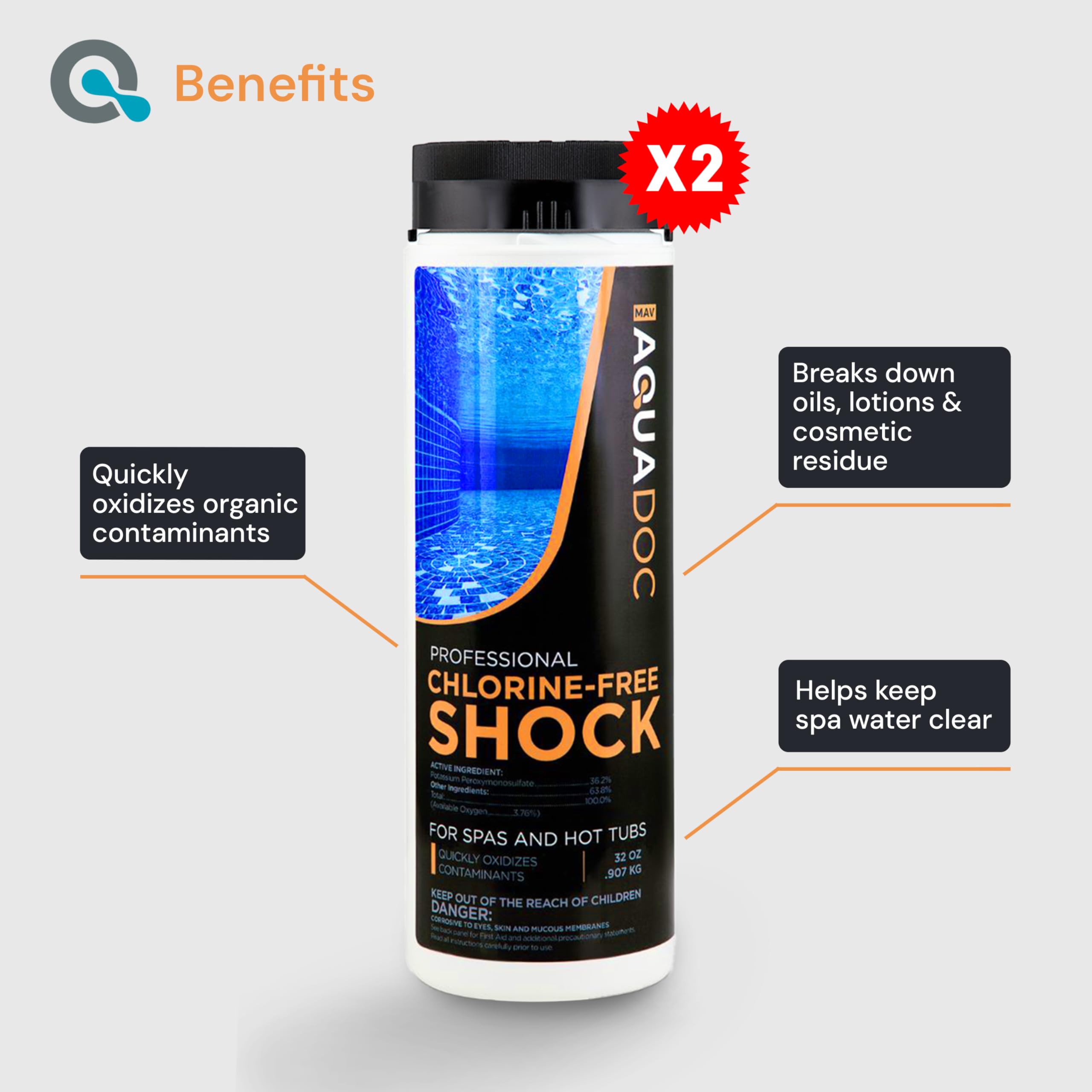 Clear water concept with AquaDoc spa shock promoting clarity