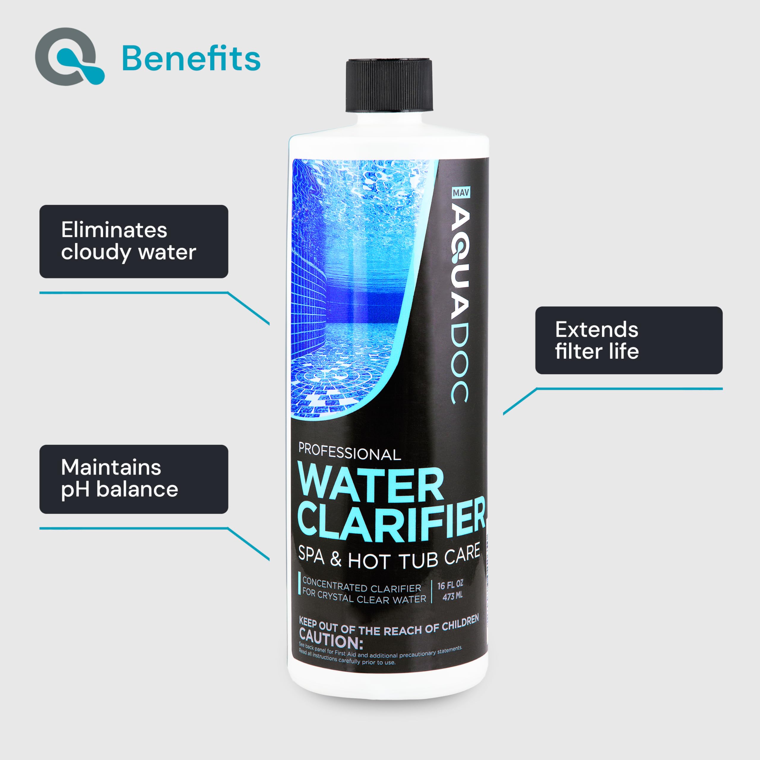 MAV AquaDoc Hot tub water clarifier transforming cloudy water into transparency.