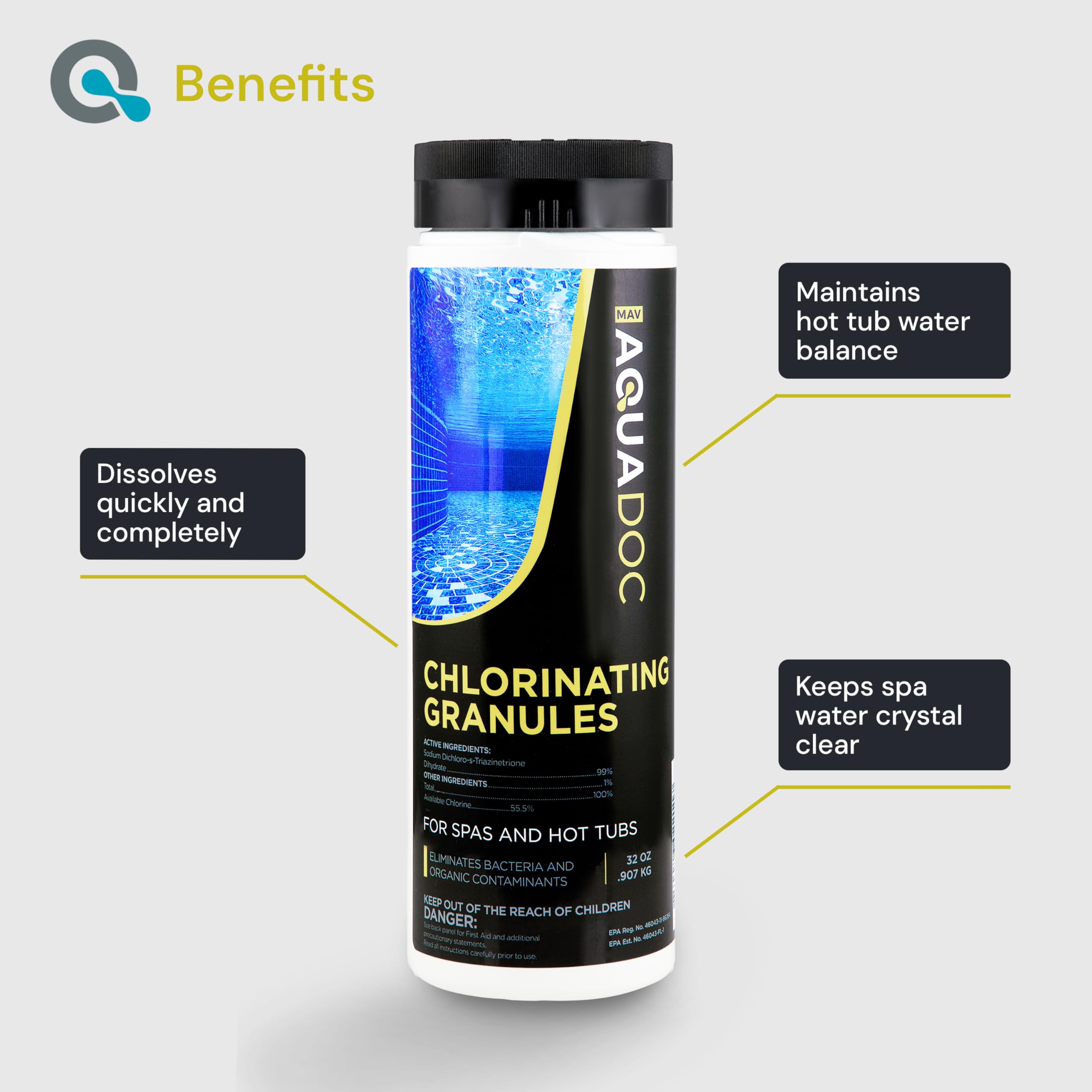 USA-made MAV AquaDoc spa chemicals ensure consistent sanitizing results