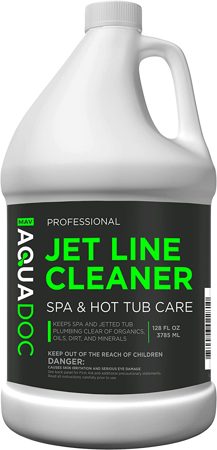 MAV AquaDoc Jet Line Cleaner bottle front for spa jet line cleaning and clearer water