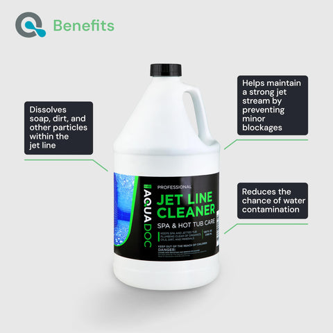 MAV AquaDoc Jet Line Cleaner gallon container on shelf for home spa maintenance