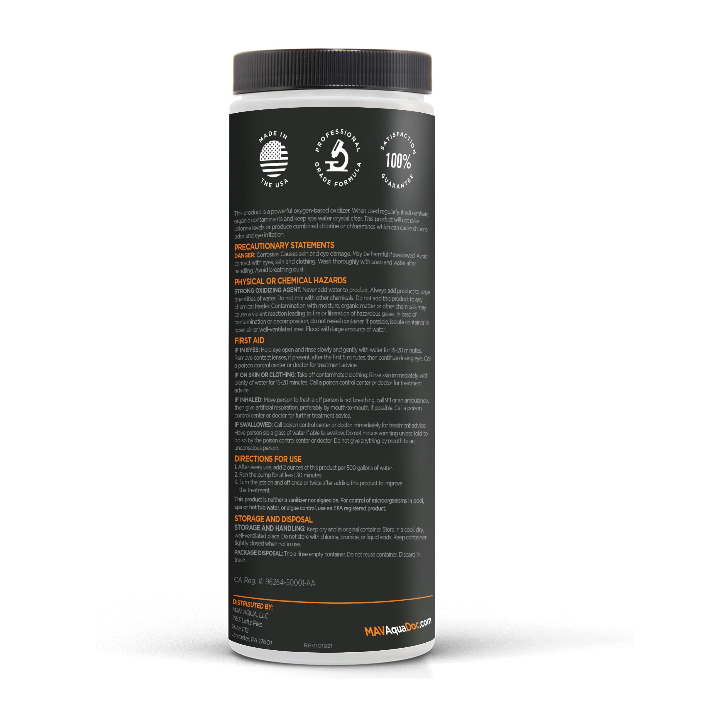 MAV AquaDoc odor-reduction visual with fresh spa ambiance.