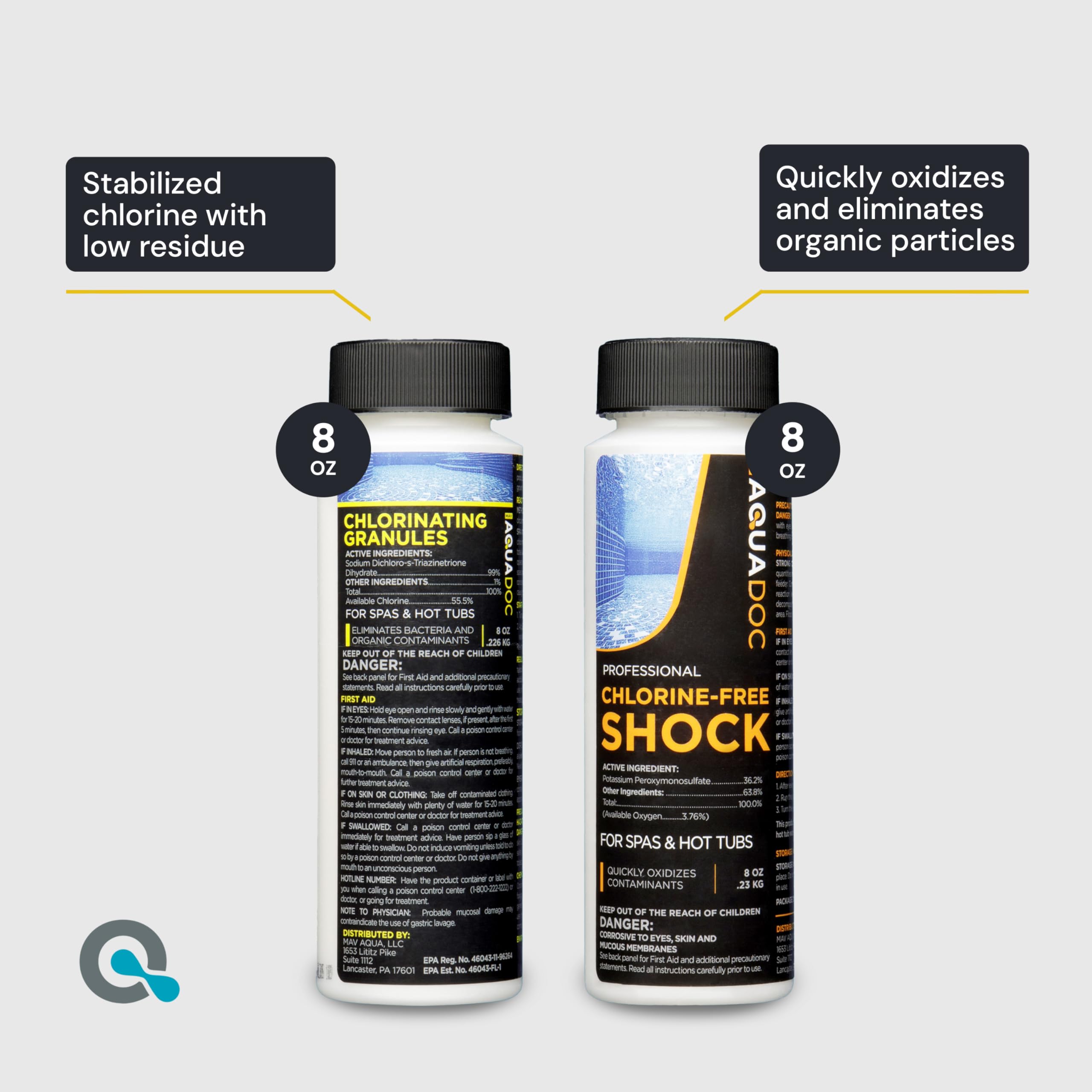 MAV AquaDoc pH balance bottle helps maintain proper spa acidity