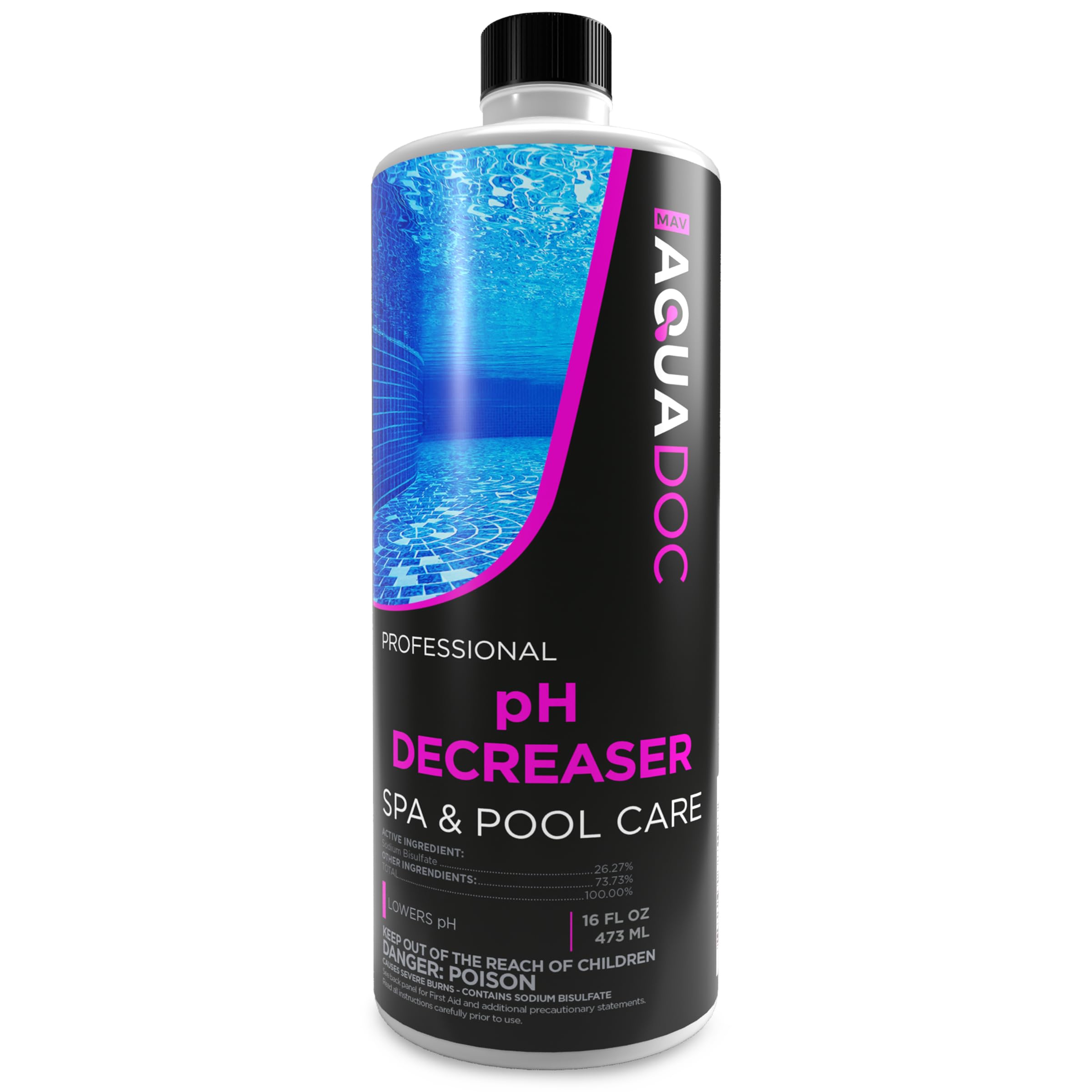 MAV AquaDoc pH Decreaser 16oz bottle pour for balanced spa water
