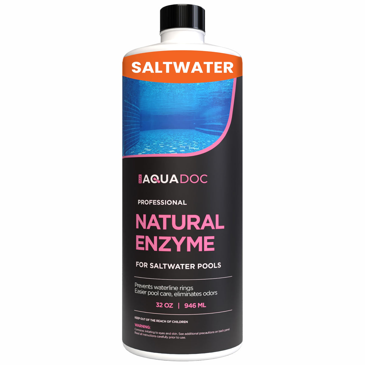 MAV AquaDoc pool enzyme bottle pour aids easy dosing for saltwater pools.