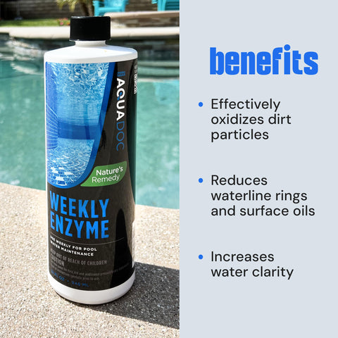 MAV AquaDoc Pool Enzyme clear-water shot captures sparkling pool water.