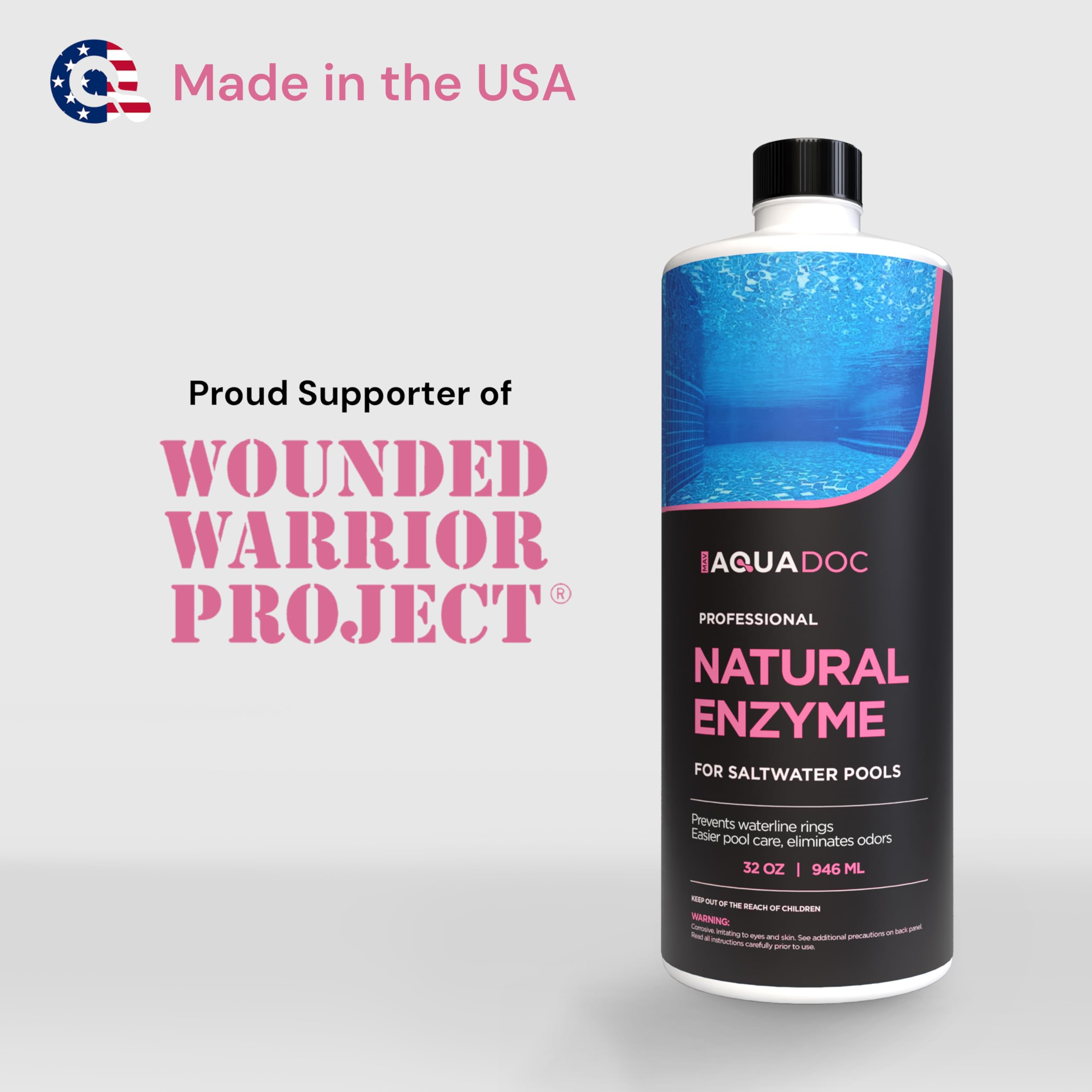 MAV AquaDoc enzyme bottle with clear label supports routine dosing.
