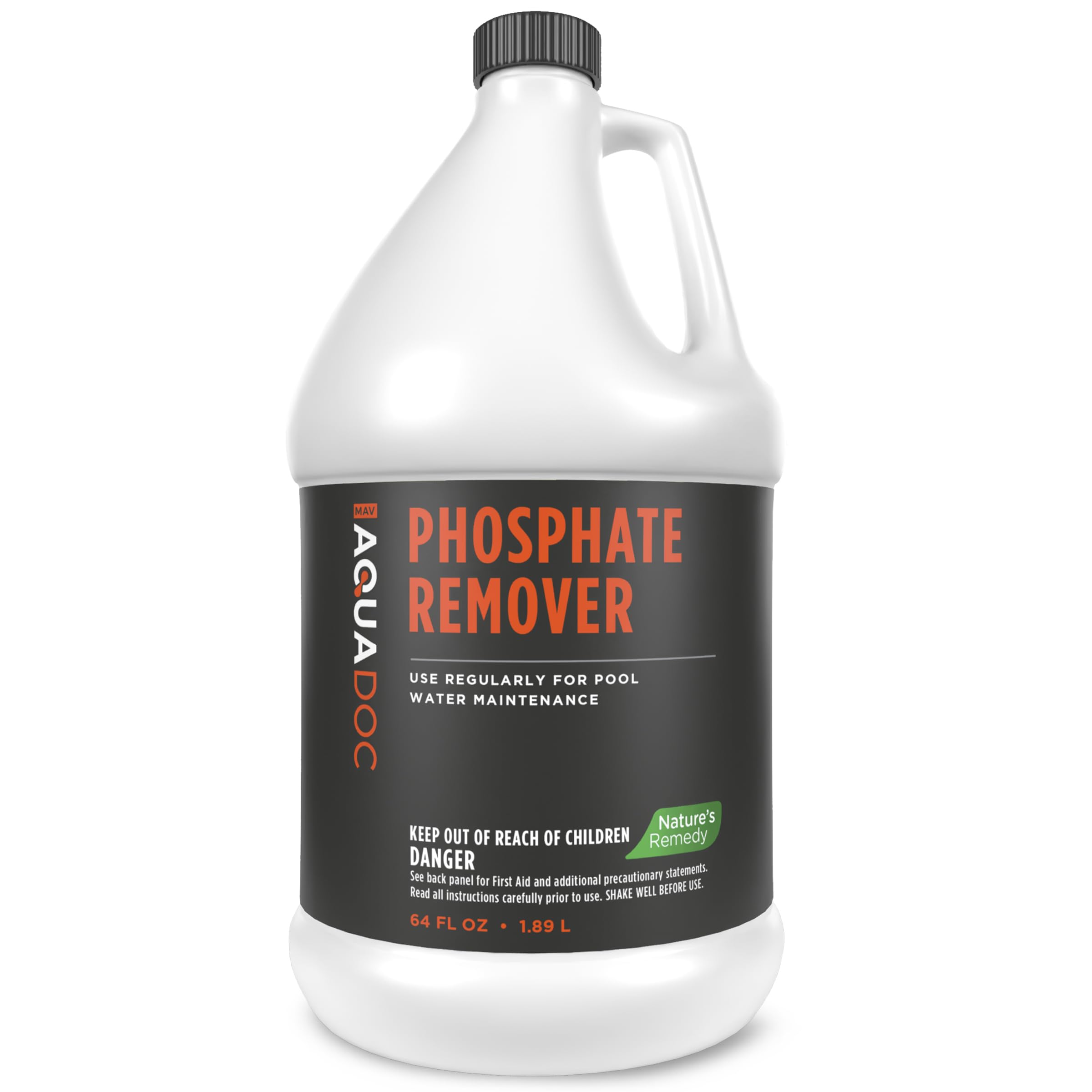 MAV AquaDoc Pool Phosphate Remover bottle pour for quick application and clearer pool water.