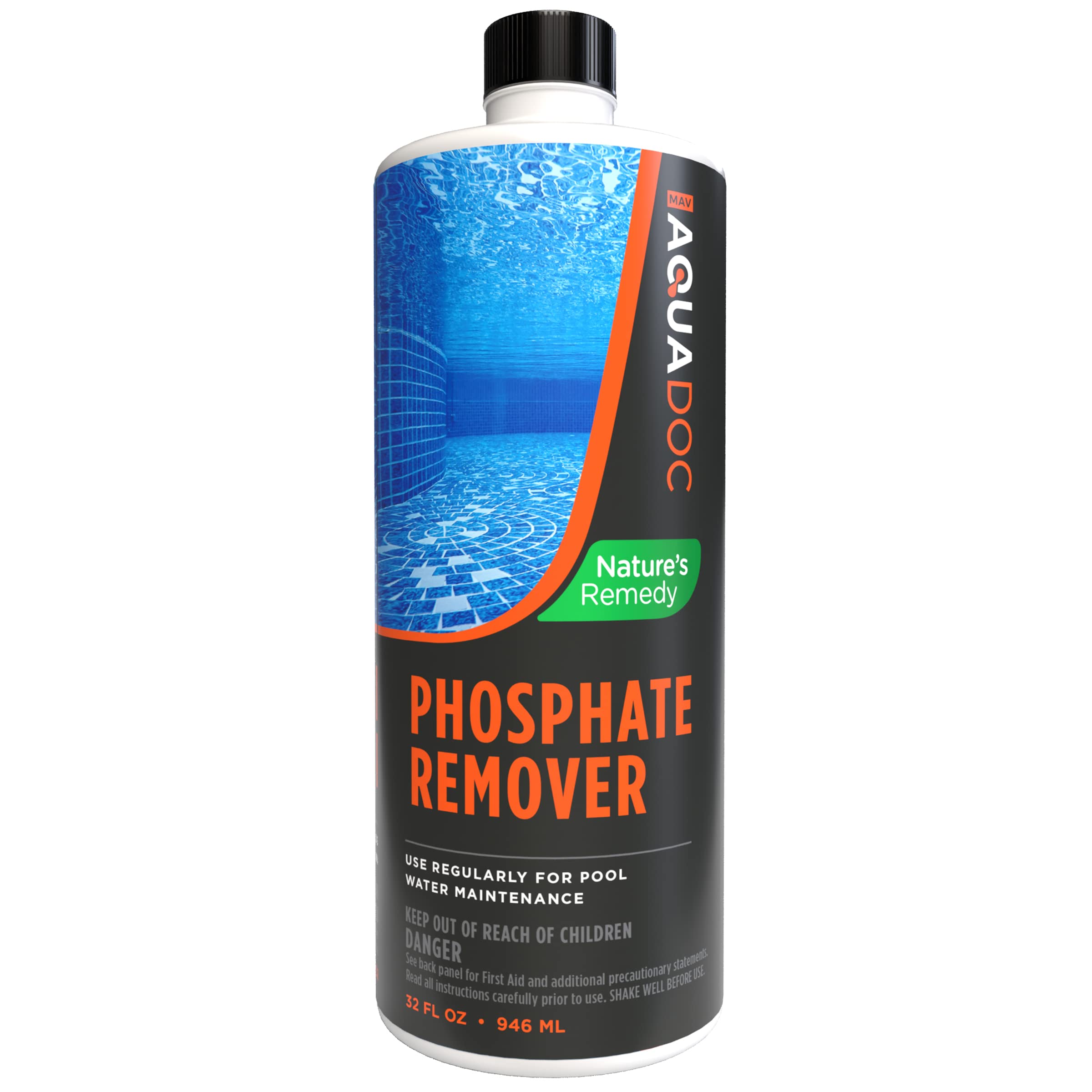 MAV AquaDoc bottle-pour demonstrates fast phosphate removal for clearer pool water.