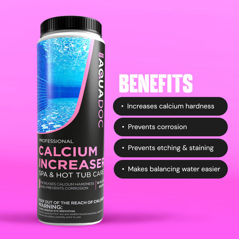 MAV AquaDoc Calcium Increaser being poured to boost hot tub hardness.