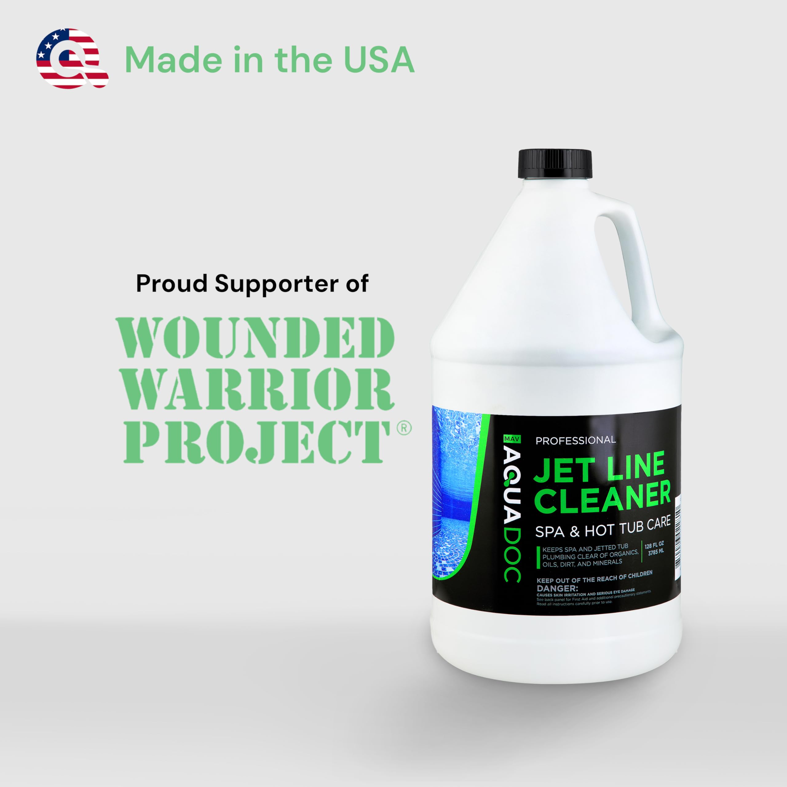 MAV AquaDoc professional-grade cleaner label indicating strong performance
