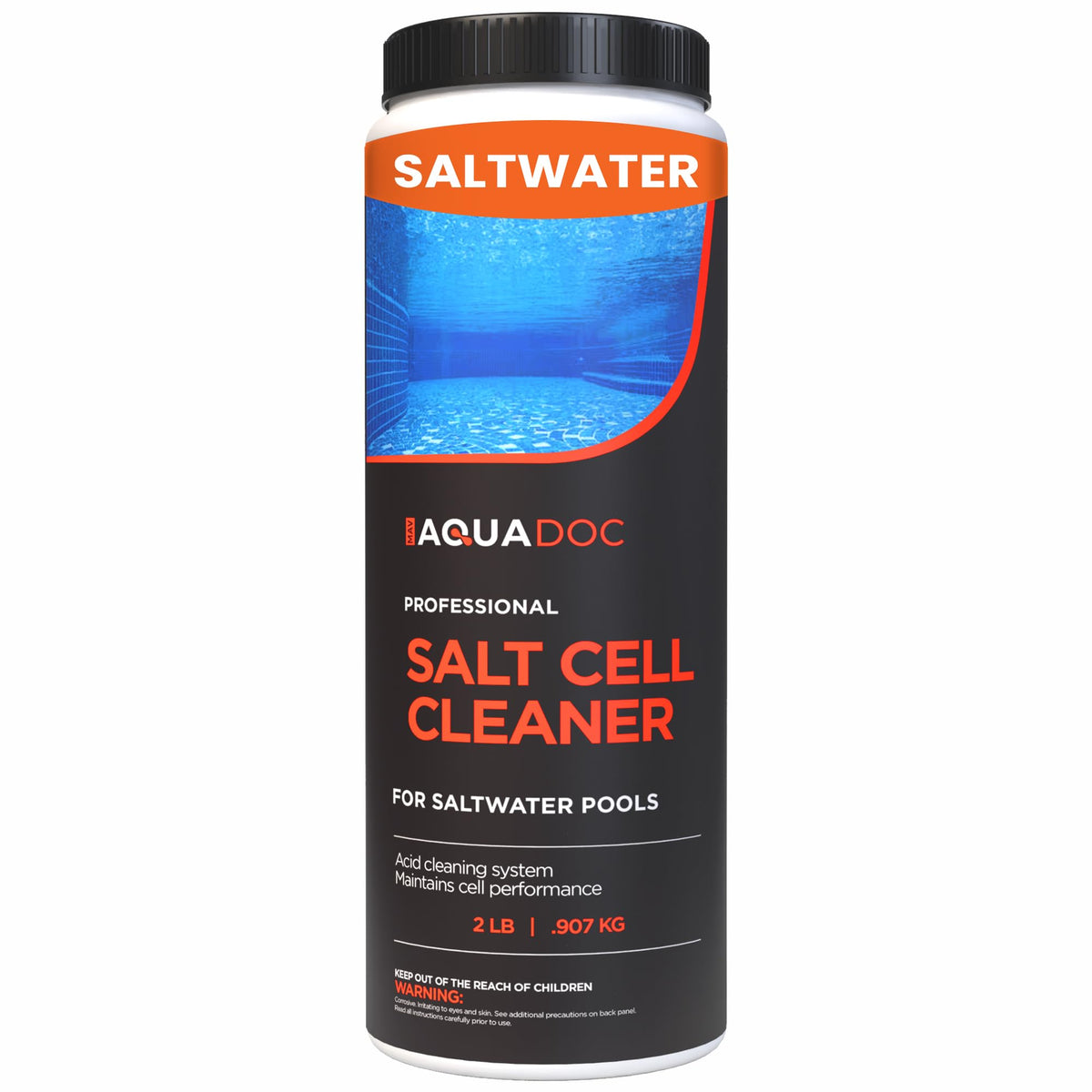 MAV AquaDoc salt cell cleaner bottle ready for simple saltwater pool maintenance