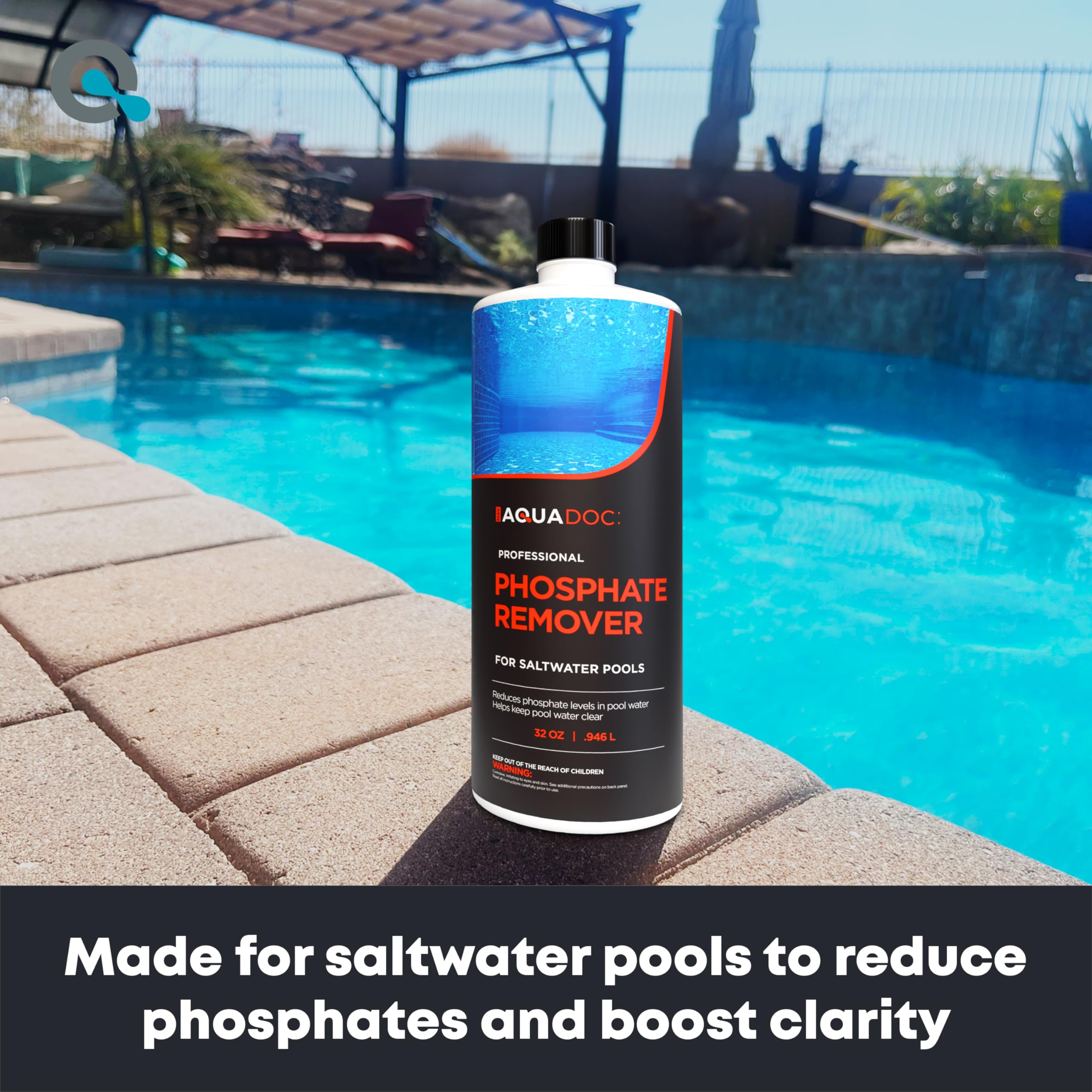 MAV AquaDoc saltwater pool chemicals 32oz bottle ready for routine treatment.