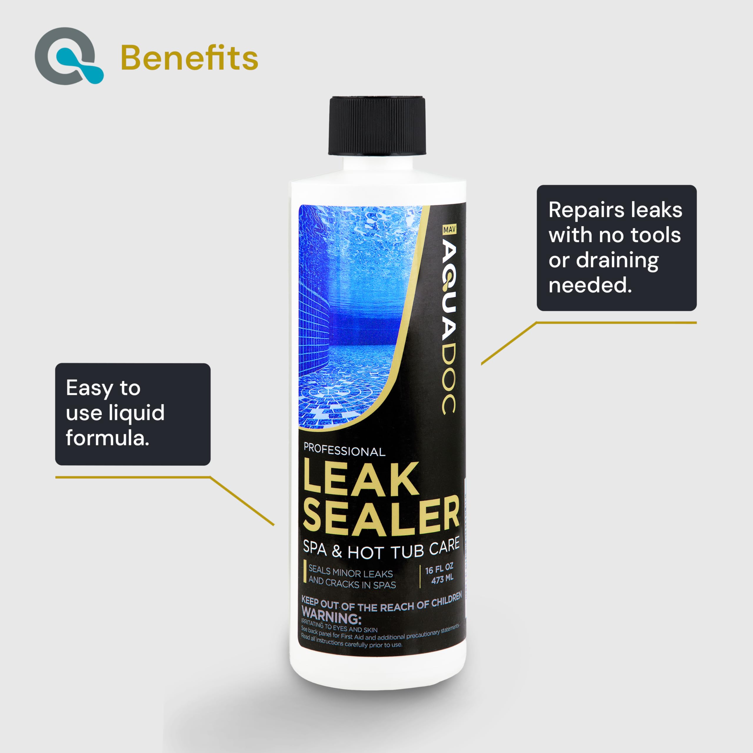 AquaDoc sealant pouring action demonstrated for spa repairs.