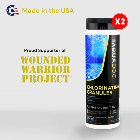 MAV AquaDoc chlorine granules help control foam and buildup in tubs.