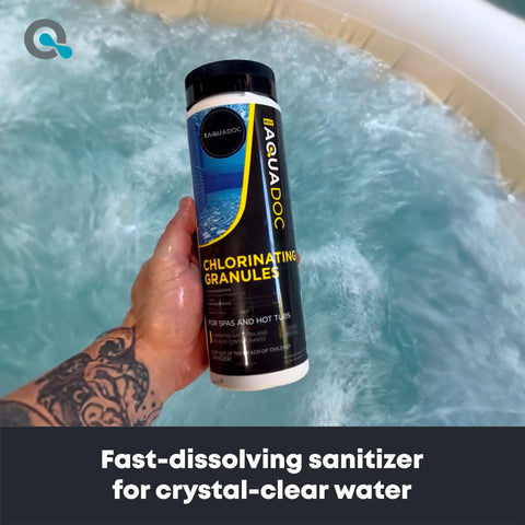 MAV AquaDoc 1lb package open shows easy-to-use chlorine granules for spa