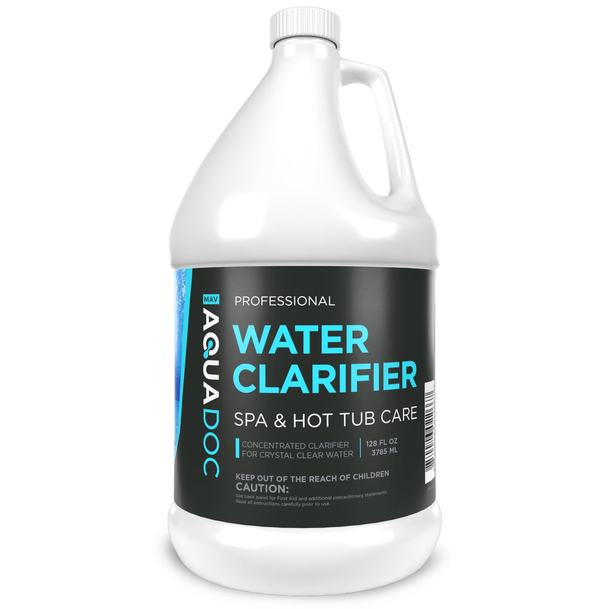 MAV AquaDoc Spa Clarifier bottle on shelf ready to revive cloudy hot tub water.