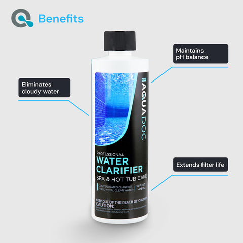 MAV AquaDoc Spa Clarifier close-up highlights easy-to-pour formula.