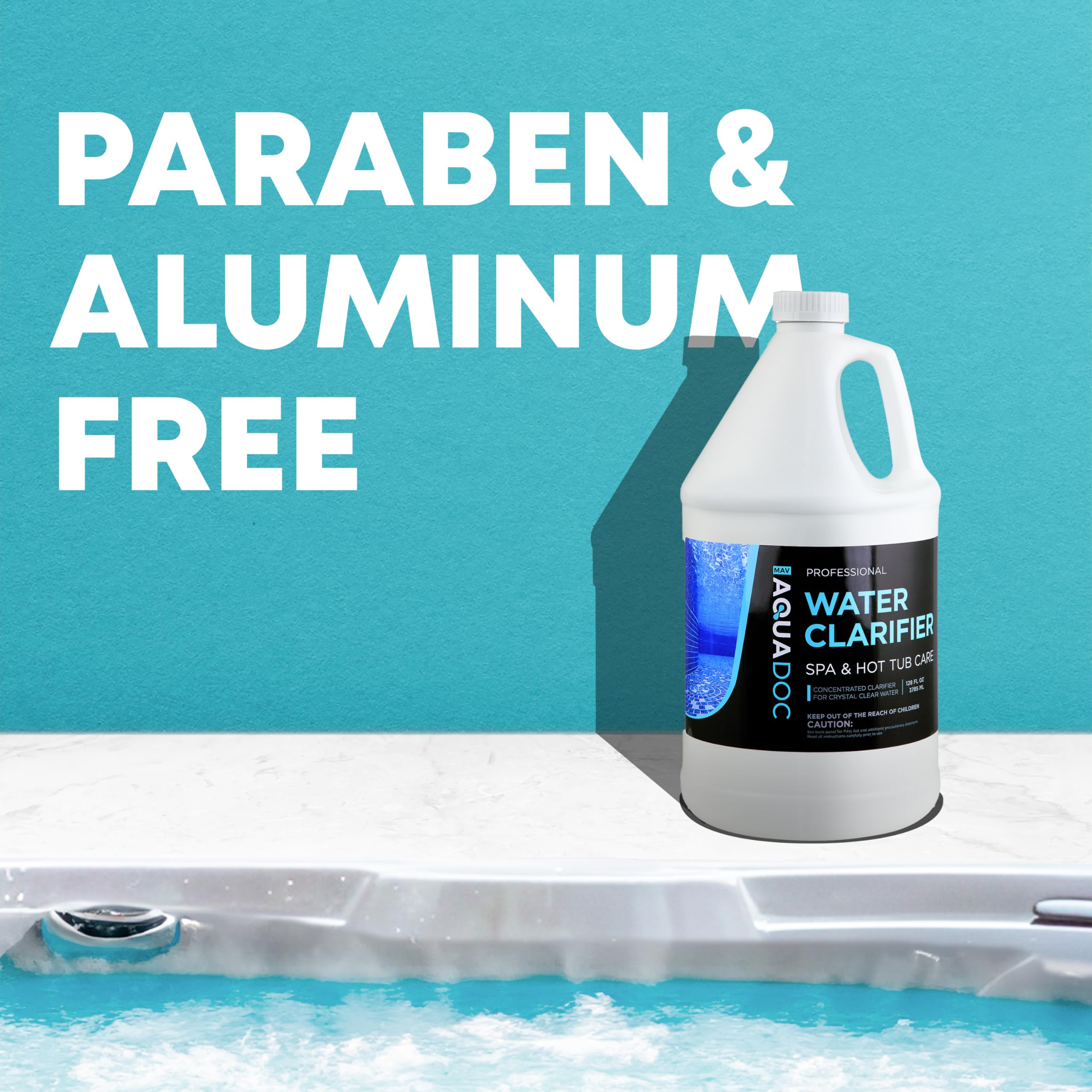 MAV AquaDoc Spa Clarifier shows clearer hot tub water after treatment.