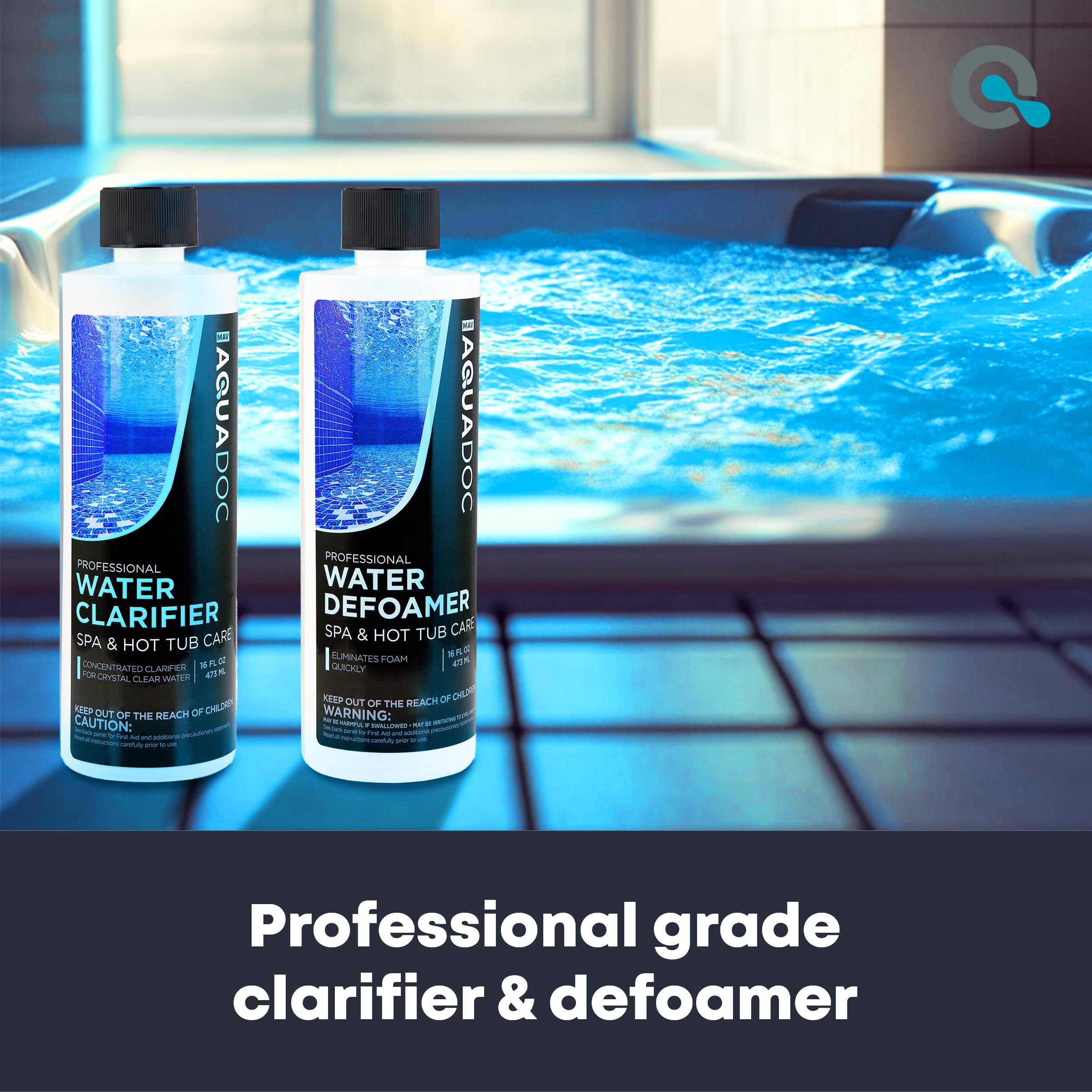 MAV AquaDoc Spa Defoamer bottle reduces foam for smoother hot tubs.