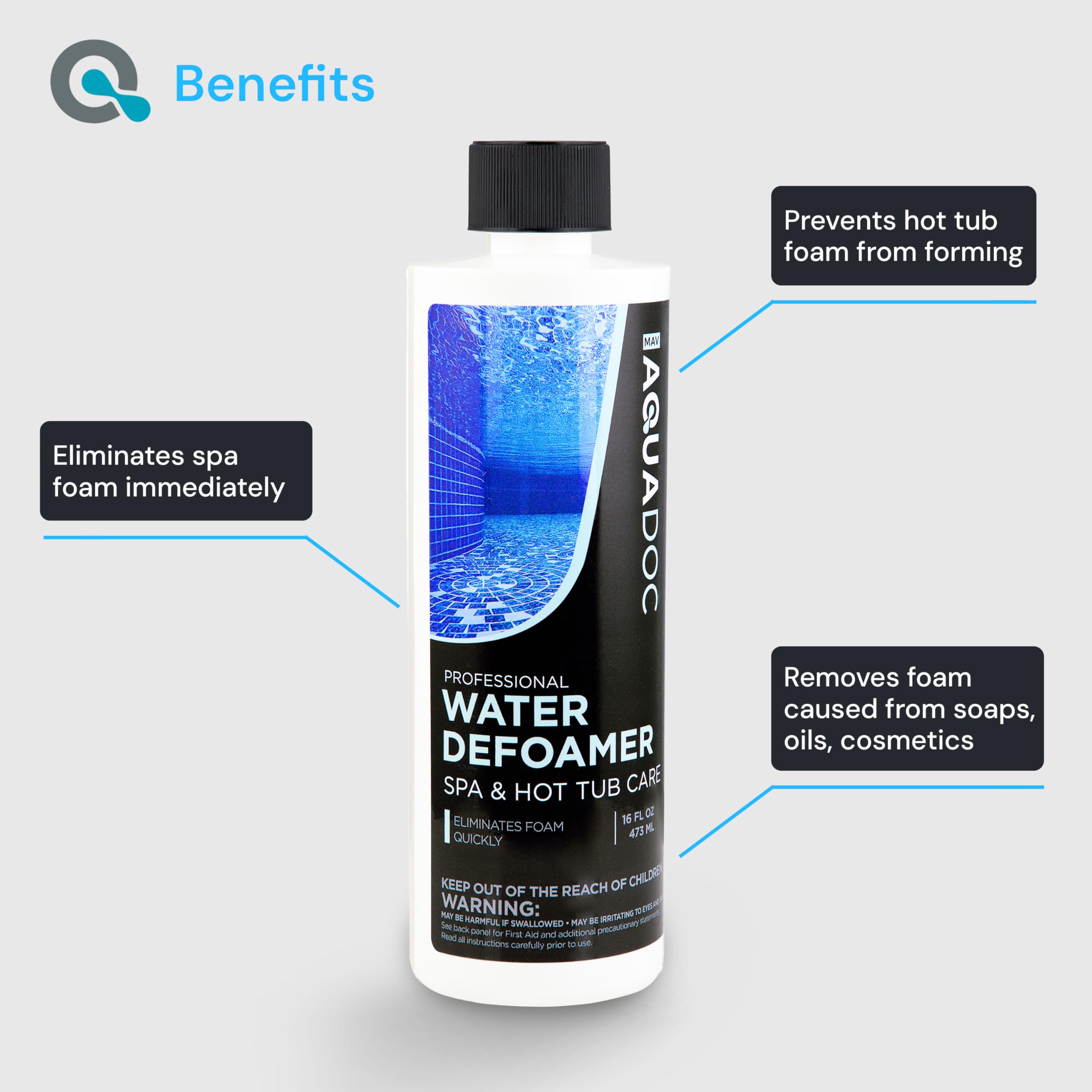 MAV AquaDoc Spa Defoamer in action reducing foam in water.