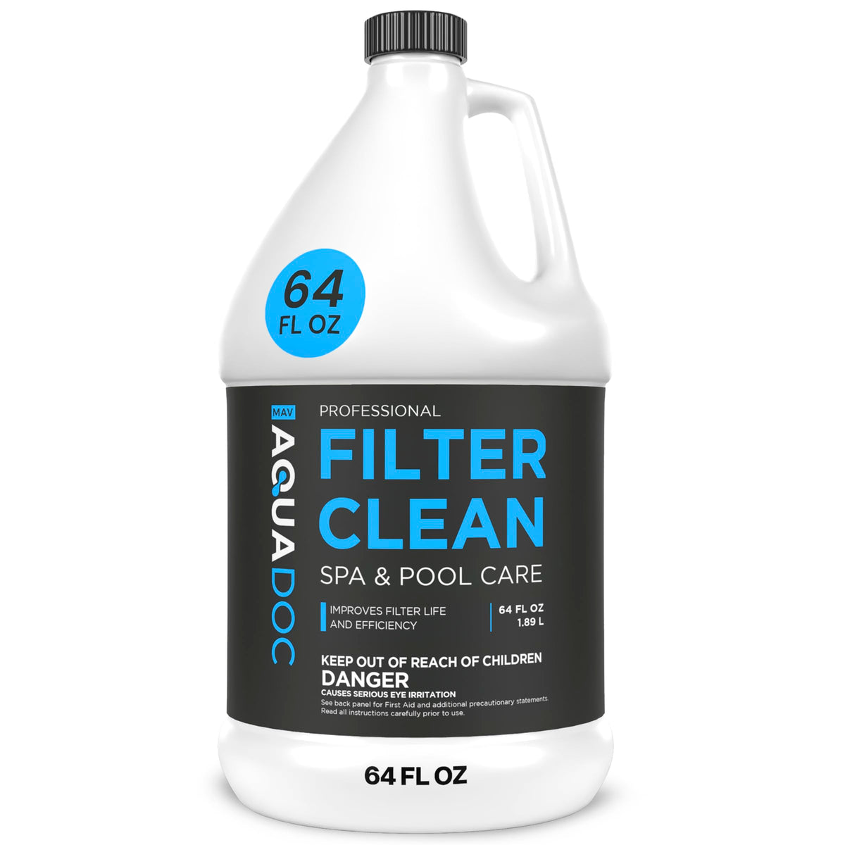 MAV AquaDoc spa filter cleaner bottle pour for quick, effective spa filter cleaning