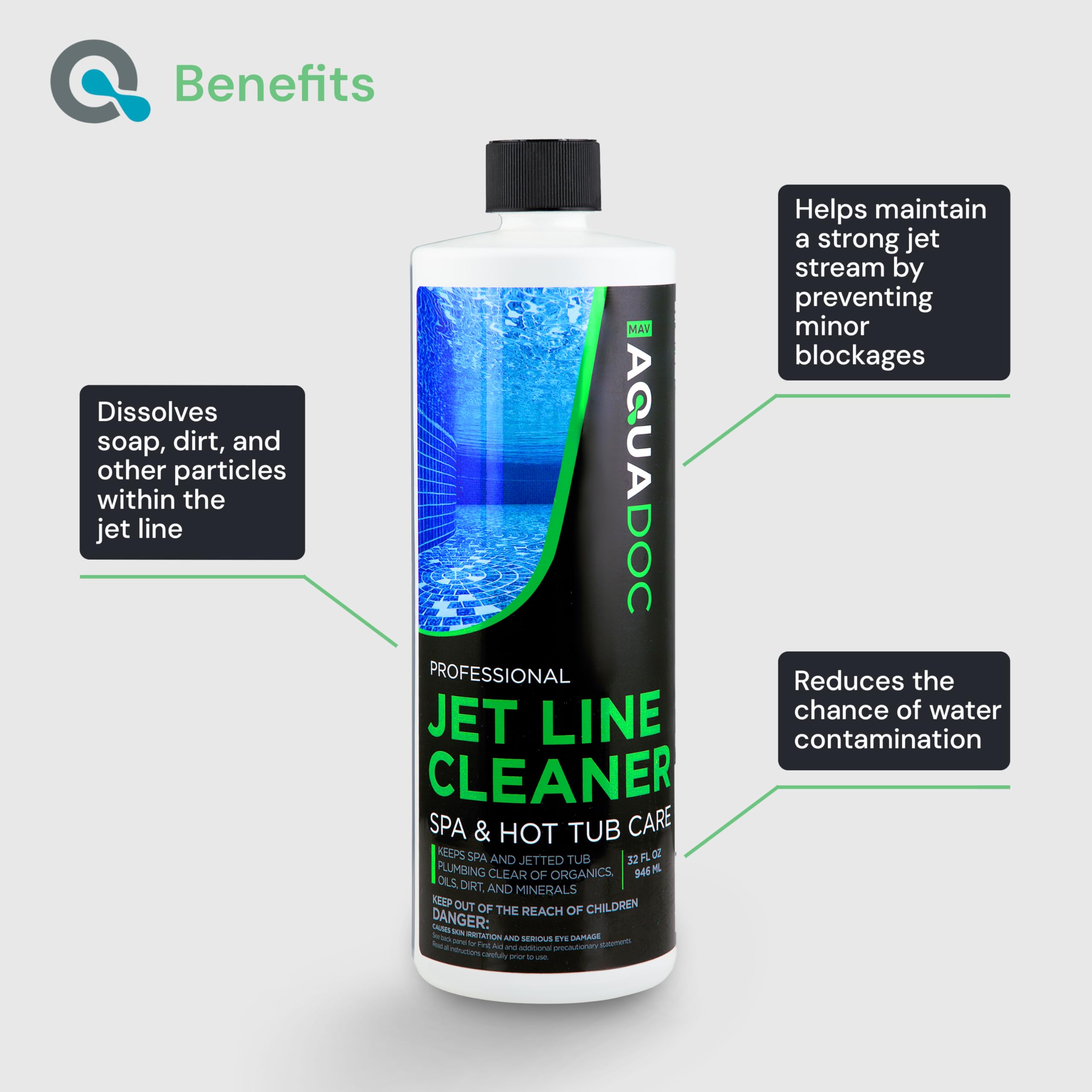 MAV AquaDoc Spa Jet Cleaner on jet lines helps prevent gunk buildup.
