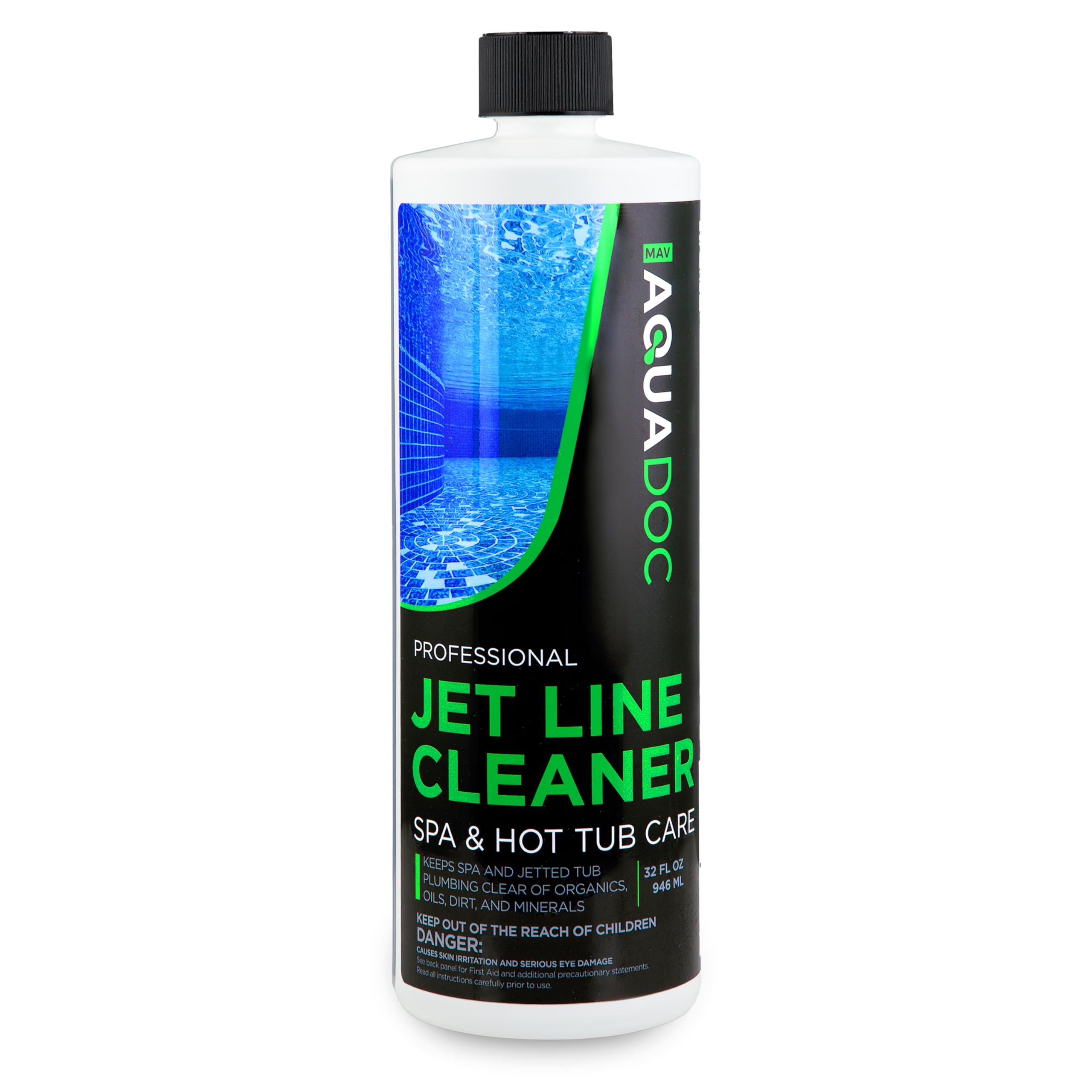 MAV AquaDoc Spa Jet Cleaner packaging highlights professional-grade formula.