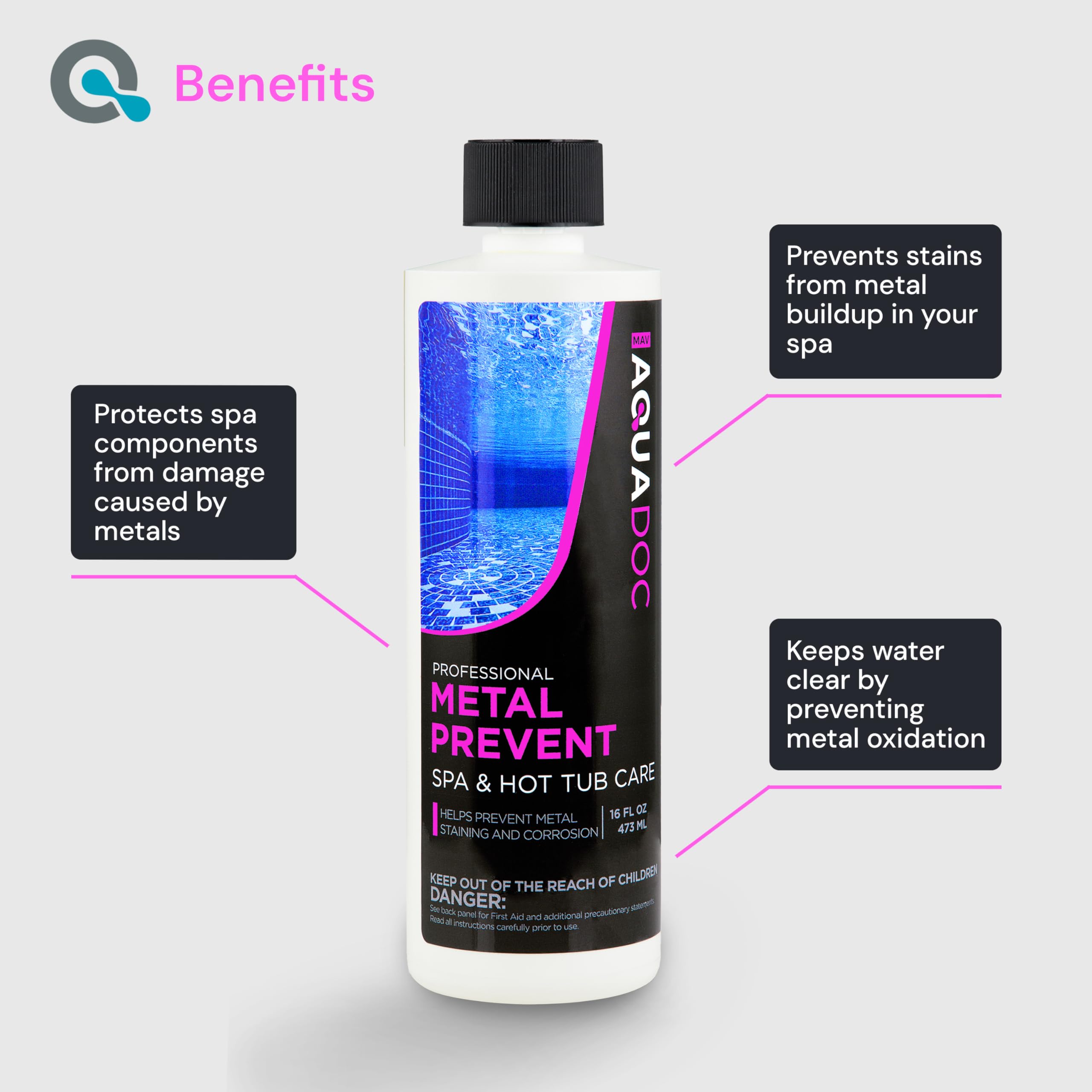 MAV AquaDoc metal stain protection on spa surface shows a cleaner look