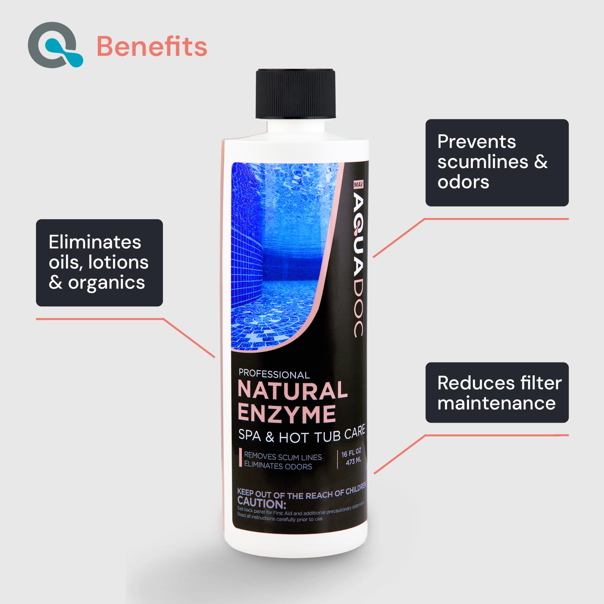AquaDoc enzyme remover applying to spa for odor reduction and cleaner lines.