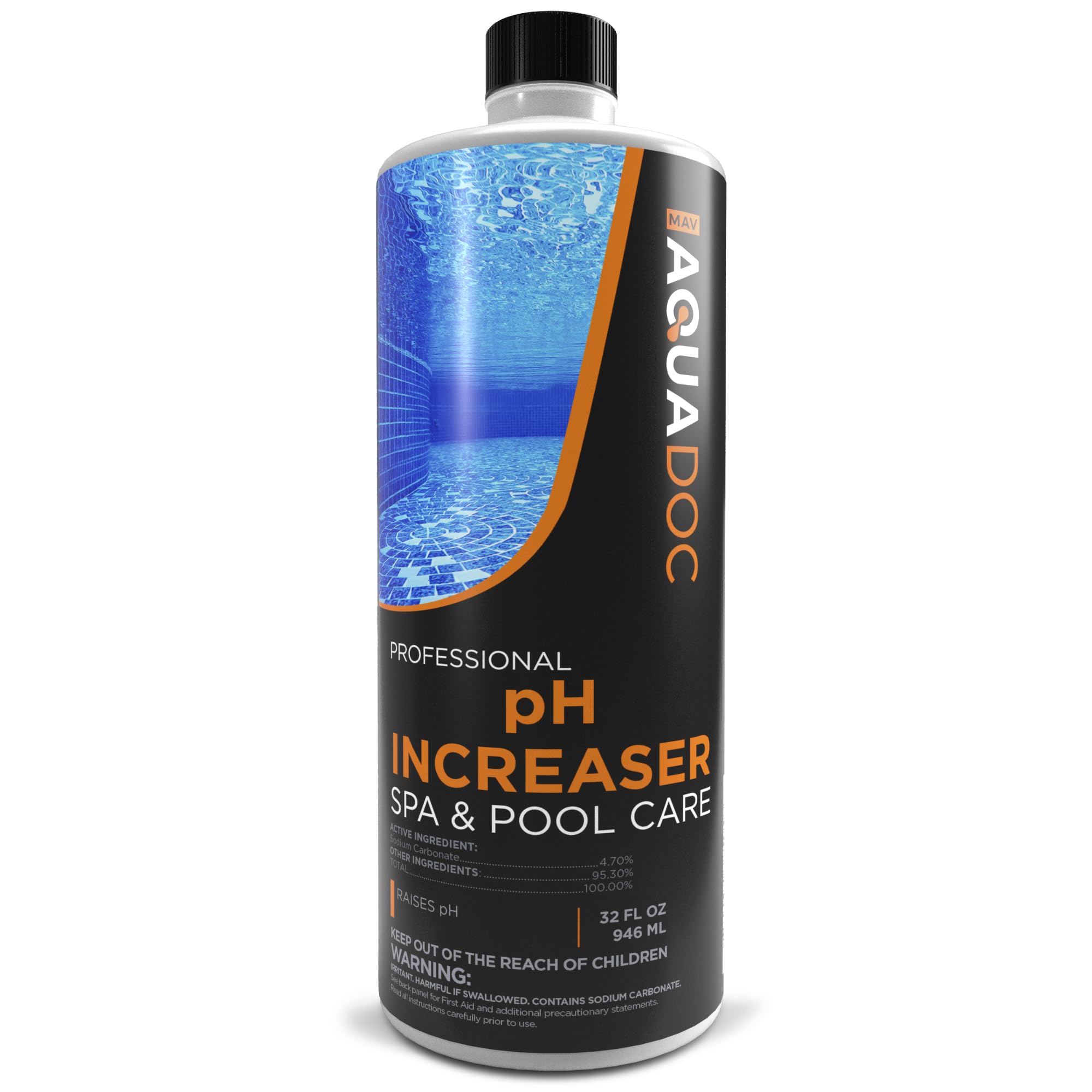 MAV AquaDoc Spa pH Increaser bottle balances hot tub water