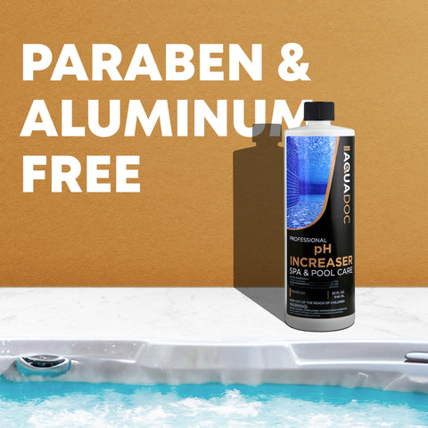 AquaDoc pH Increaser dosing cap shown beside hot tub