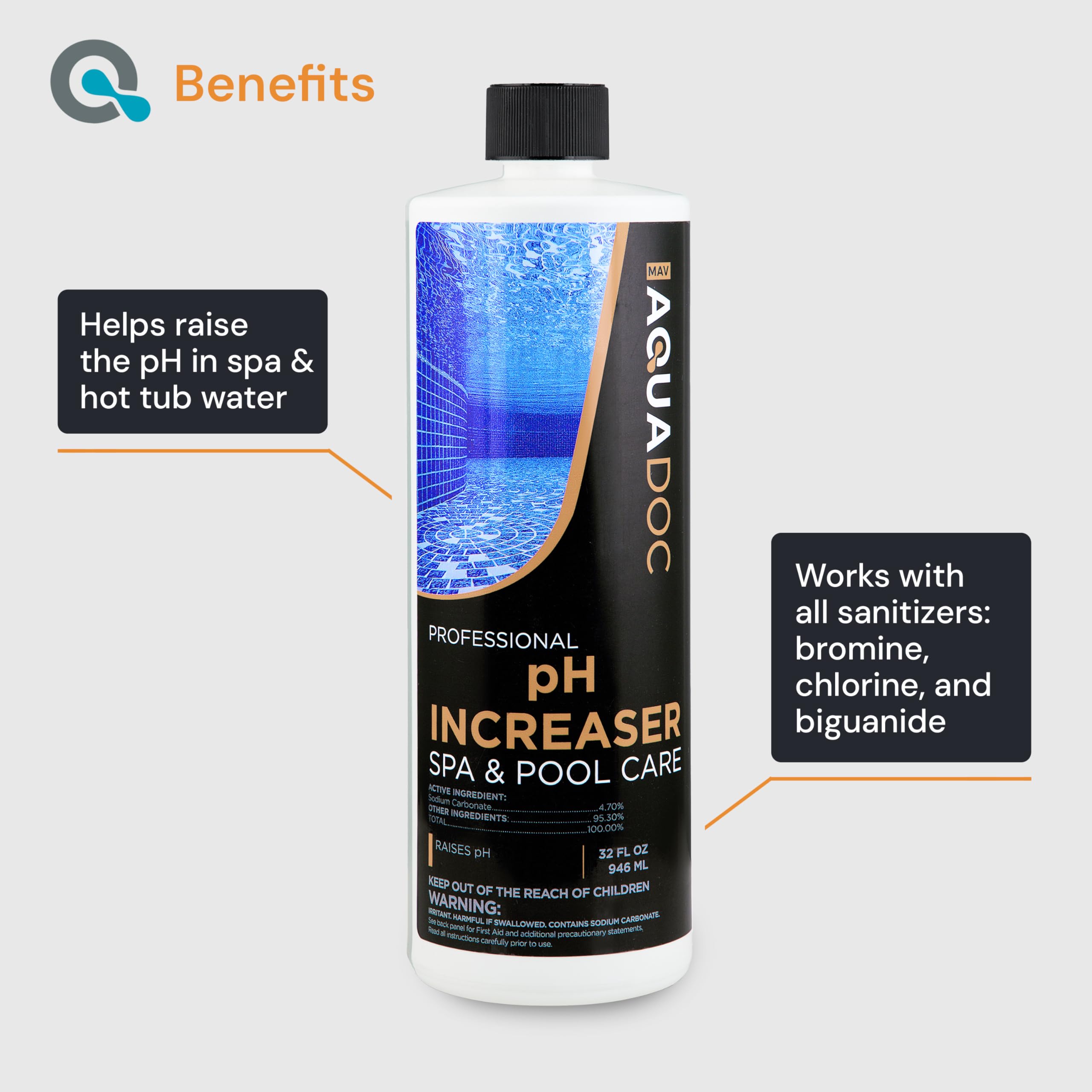 AquaDoc Spa pH Increaser label signals balance for spa chemistry