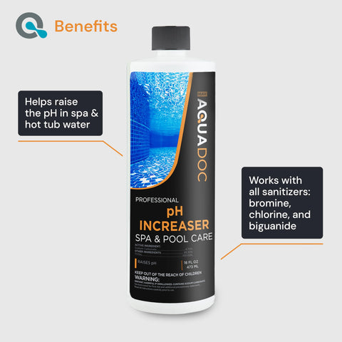 Close-up label of MAV AquaDoc Spa pH Up showing quality and USA-made pride.