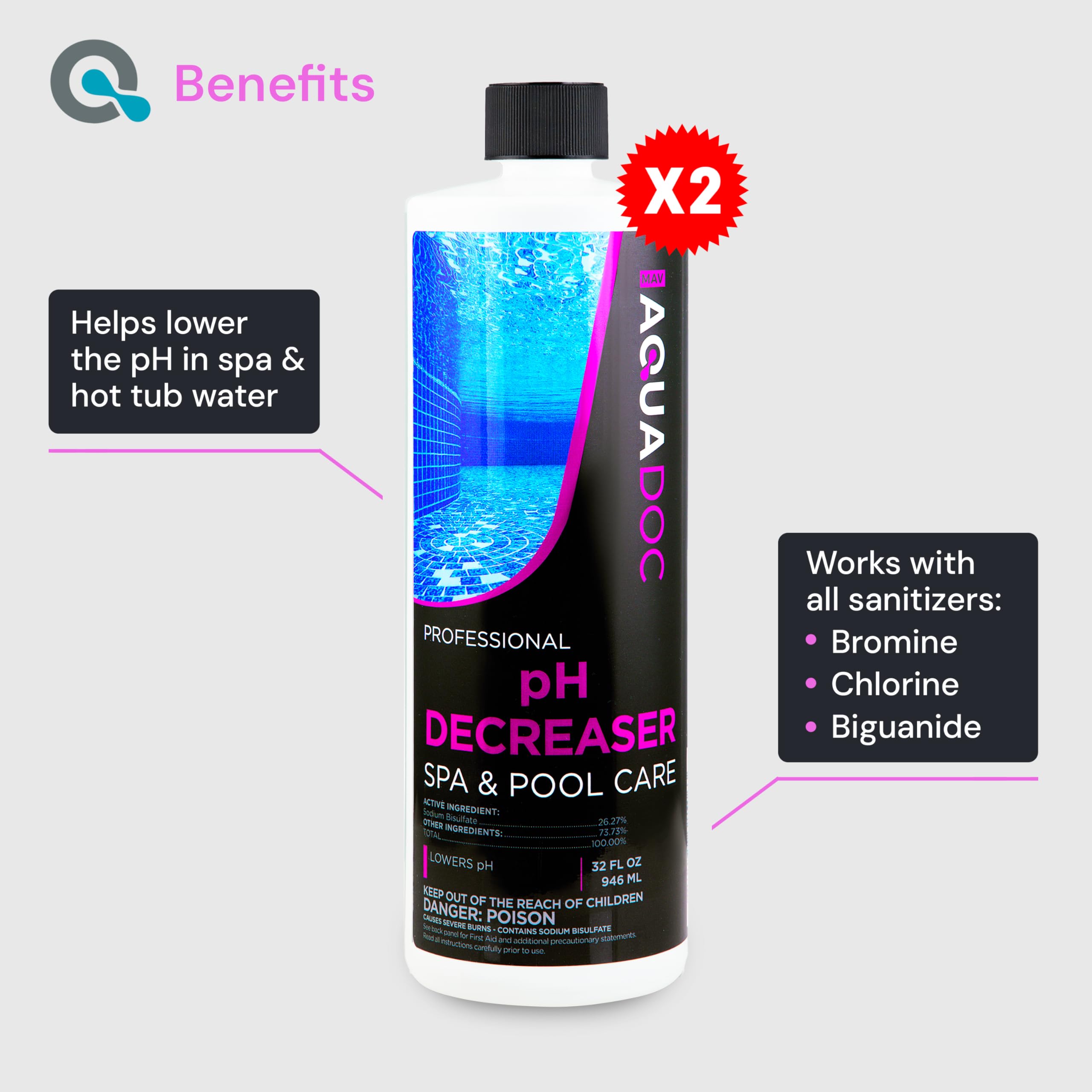 AquaDoc Spa pH Decreaser pouring into circulating water to support balanced chemistry.